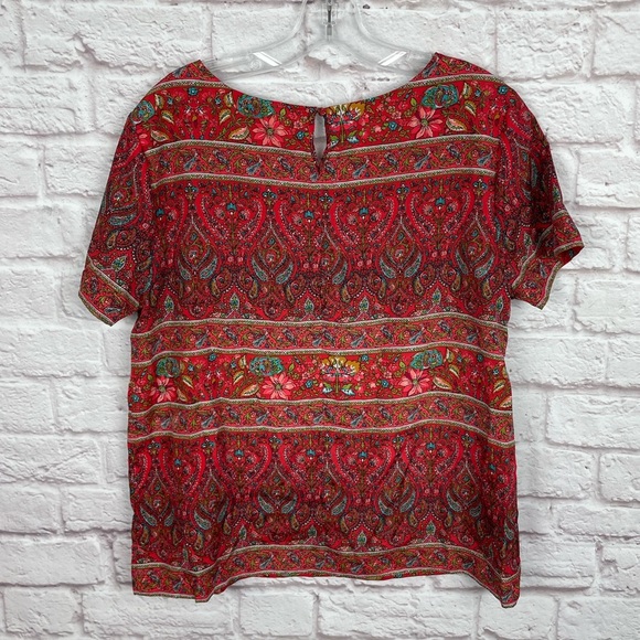 J. Crew Factory Antique Red Floral Paisley Blouse Size M - Picture 2 of 4